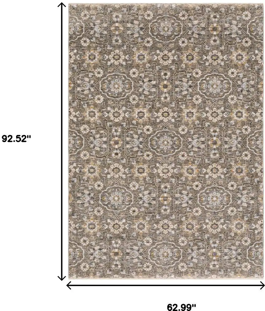 Grey And Tan Floral Power Loom Stain Resistant Area Rug With Fringe Photo 5