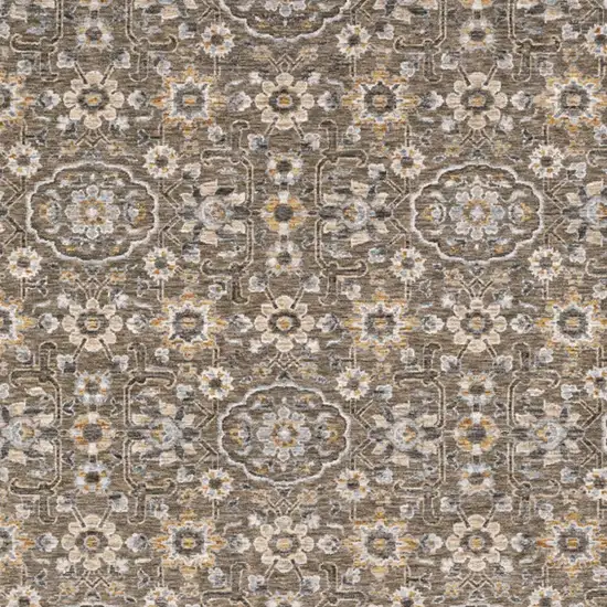 Gray Floral Power Loom Area Rug With Fringe Photo 6