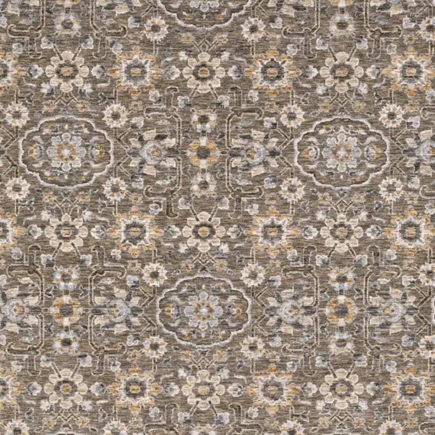 Gray Floral Power Loom Area Rug With Fringe Photo 6