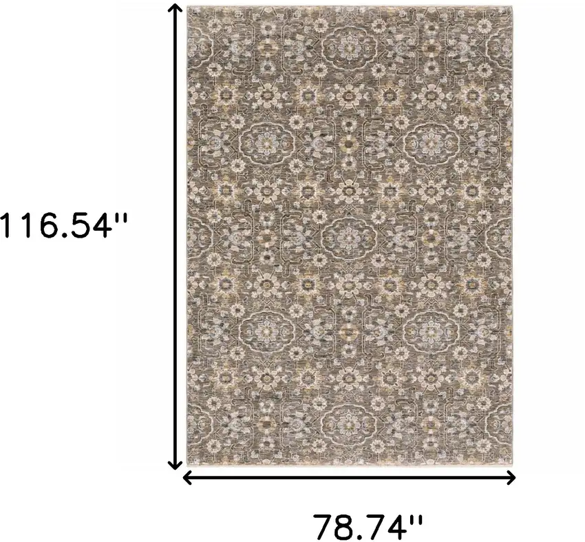 Gray Floral Power Loom Area Rug With Fringe Photo 3