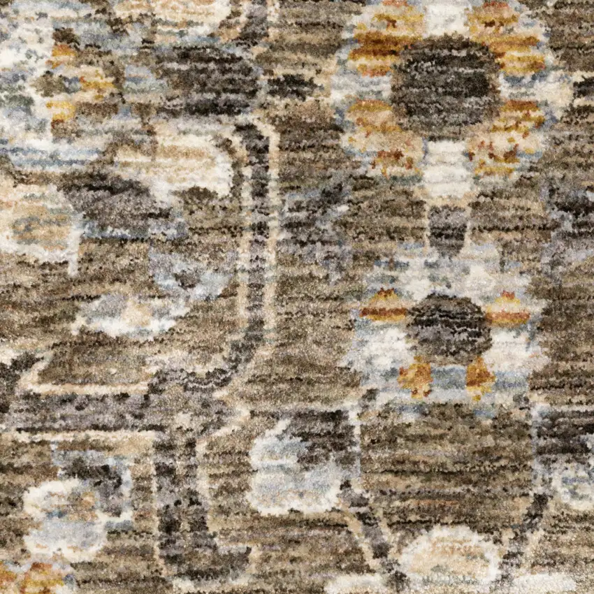 Grey And Tan Floral Power Loom Stain Resistant Area Rug With Fringe Photo 5