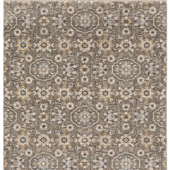 Gray Floral Power Loom Area Rug With Fringe Photo 7