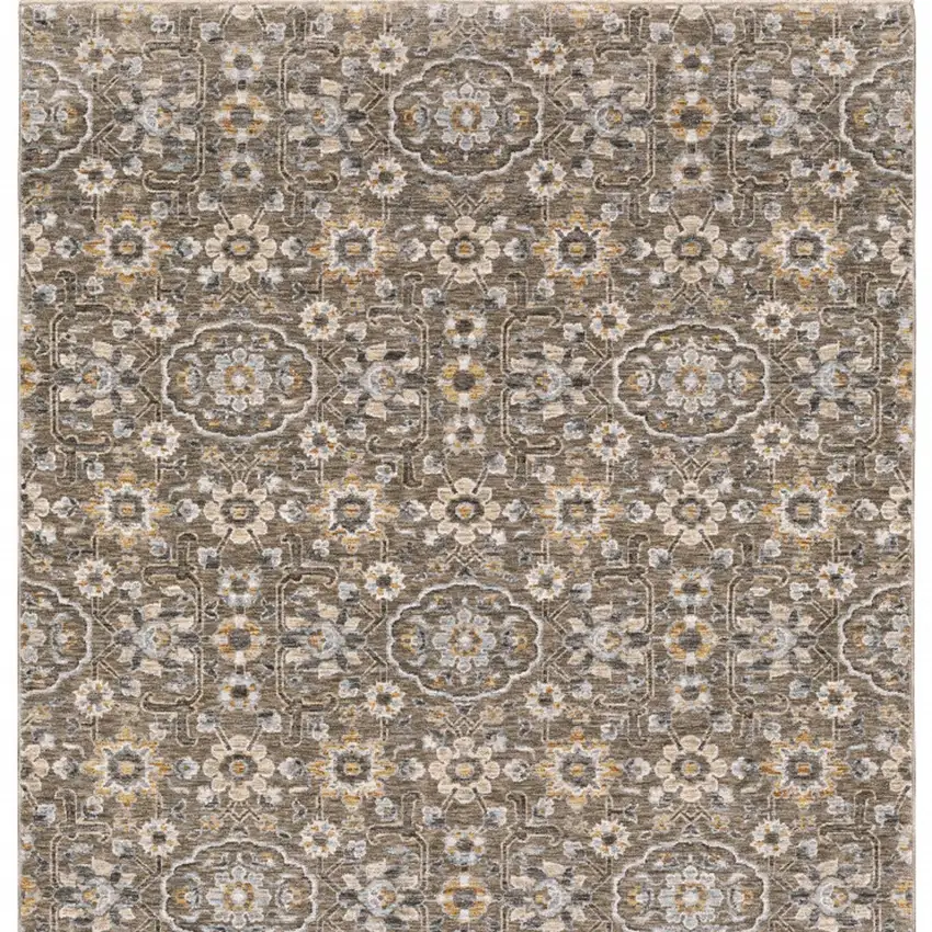 Gray Floral Power Loom Area Rug With Fringe Photo 7