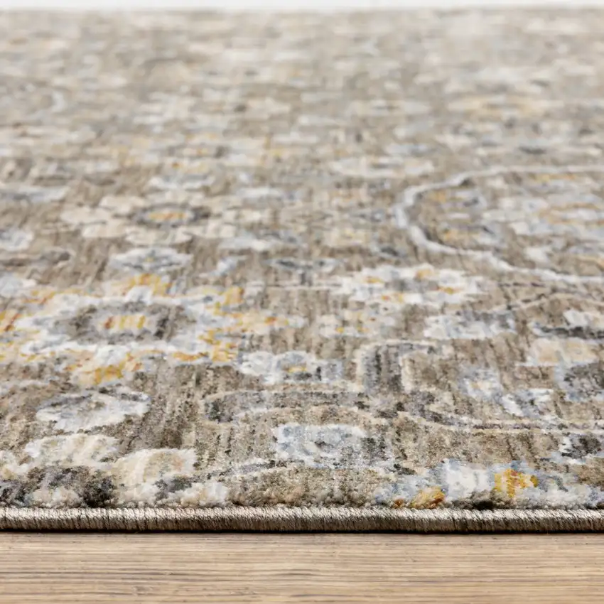 Grey And Tan Floral Power Loom Stain Resistant Area Rug With Fringe Photo 9