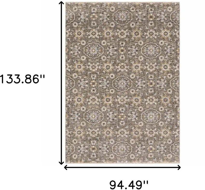 Gray Floral Power Loom Area Rug With Fringe Photo 3