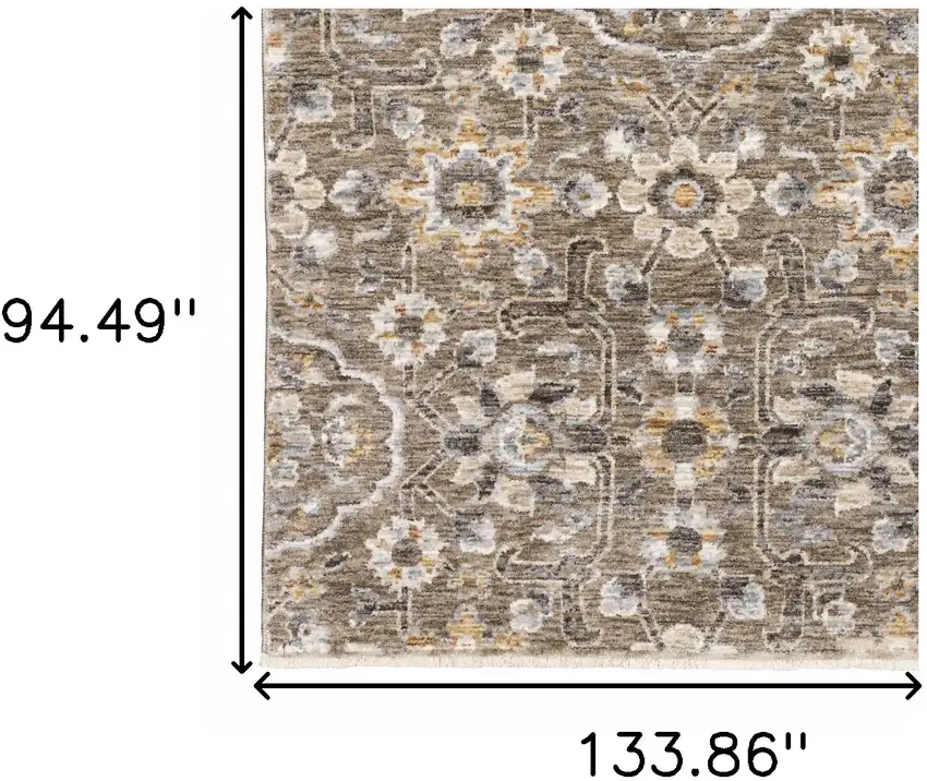 Grey And Tan Floral Power Loom Stain Resistant Area Rug With Fringe Photo 10