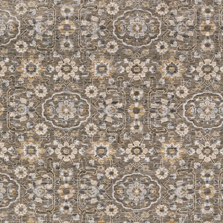Gray Floral Power Loom Area Rug With Fringe Photo 9