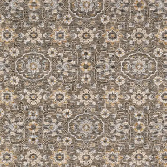 Grey And Tan Floral Power Loom Stain Resistant Area Rug With Fringe Photo 7