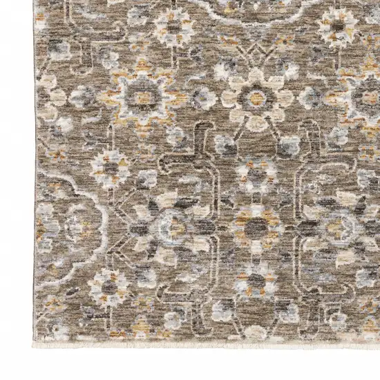 Grey And Tan Floral Power Loom Stain Resistant Area Rug With Fringe Photo 5