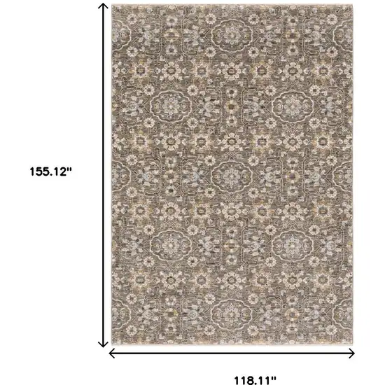 Grey And Tan Floral Power Loom Stain Resistant Area Rug With Fringe Photo 3