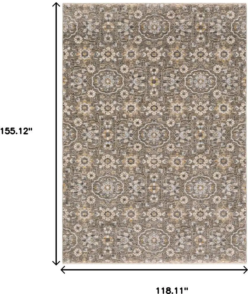 Grey And Tan Floral Power Loom Stain Resistant Area Rug With Fringe Photo 3