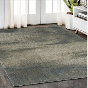 Photo of Grey And Teal Blue Abstract Power Loom Stain Resistant Area Rug