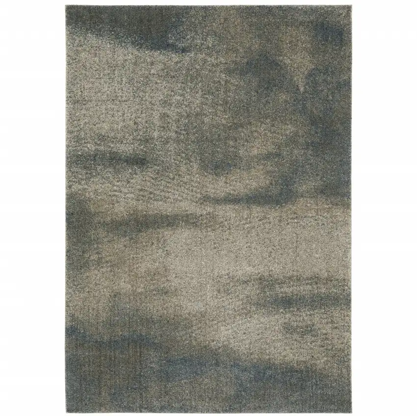 Beige And Blue Abstract Distressed Area Rug Photo 2