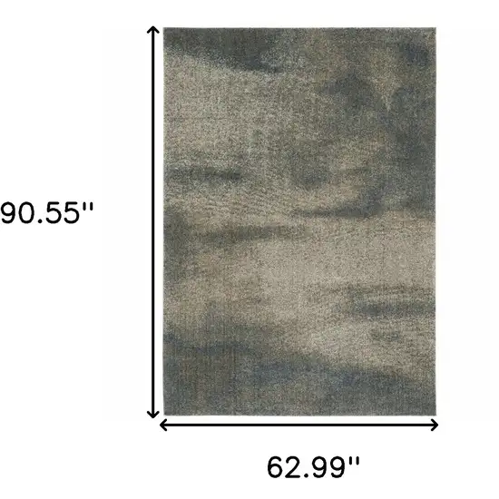 Beige And Blue Abstract Distressed Area Rug Photo 3