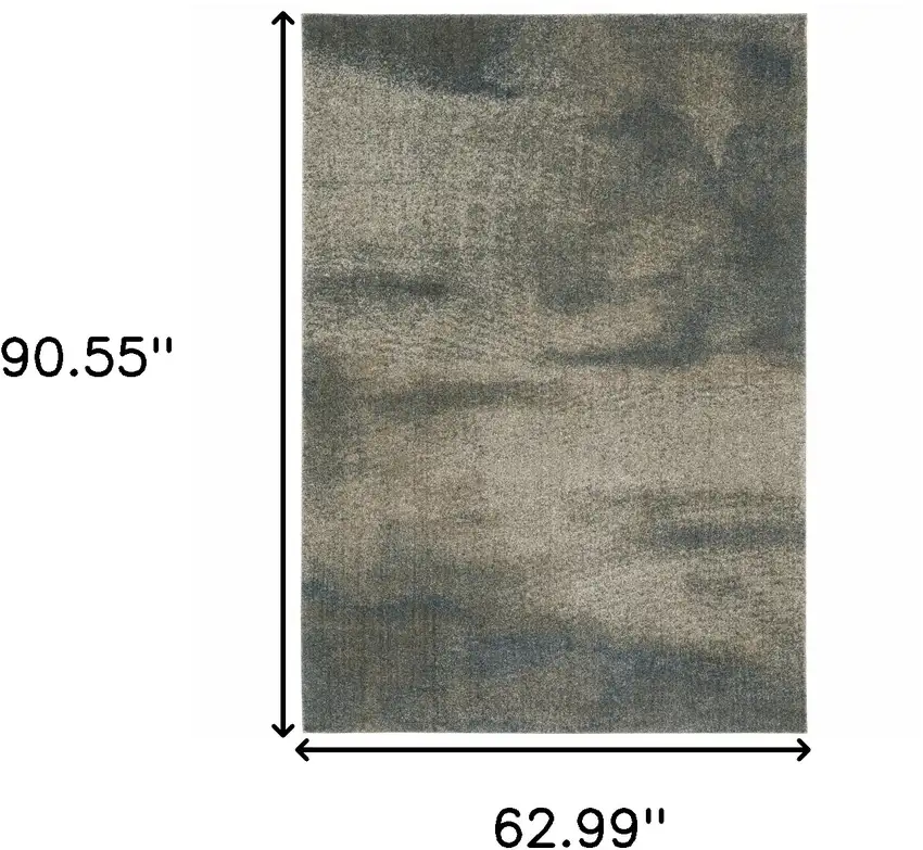 Beige And Blue Abstract Distressed Area Rug Photo 3