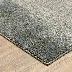 Photo of Grey And Teal Blue Abstract Power Loom Stain Resistant Area Rug
