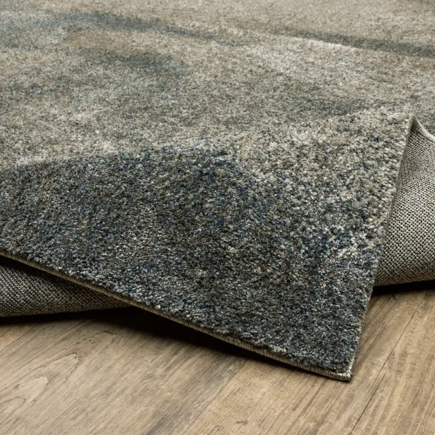Grey And Teal Blue Abstract Power Loom Stain Resistant Runner Rug Photo 6