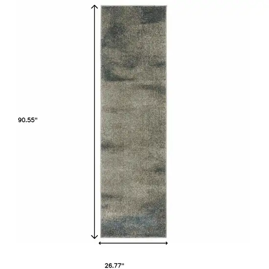Grey And Teal Blue Abstract Power Loom Stain Resistant Runner Rug Photo 7