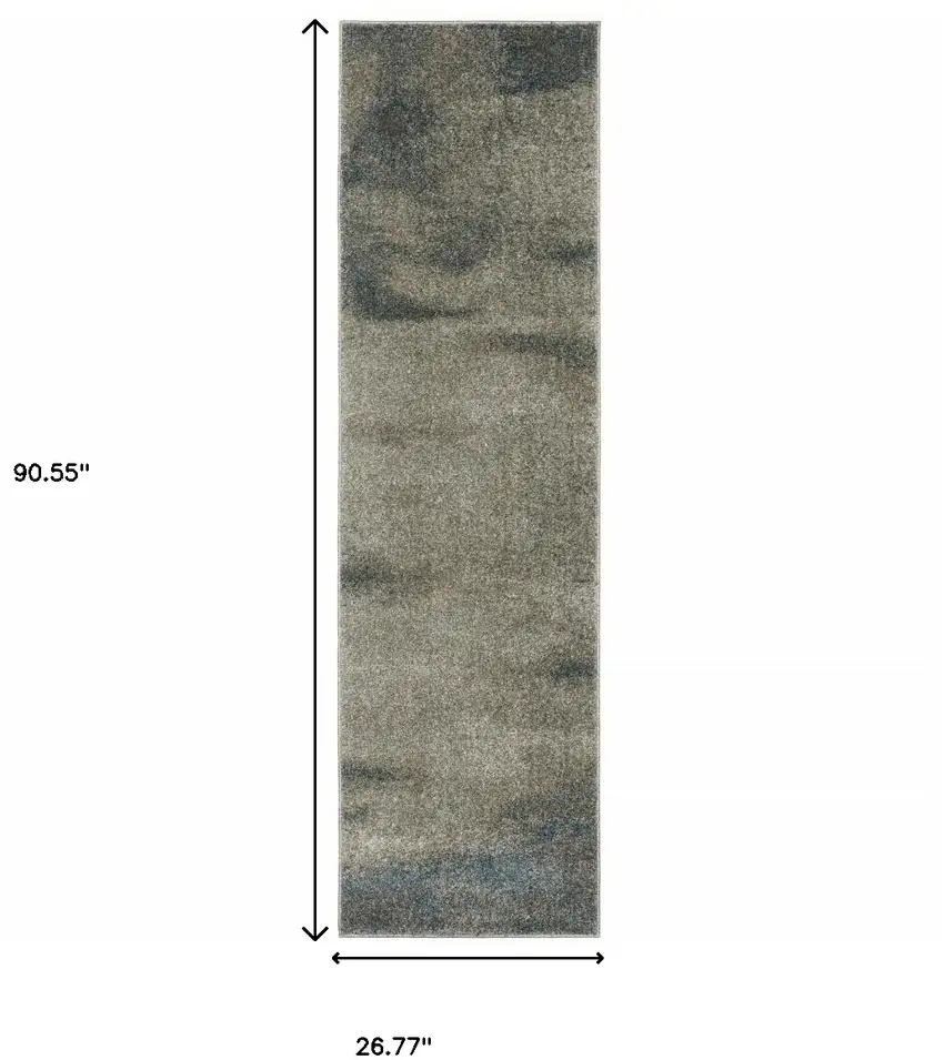 Grey And Teal Blue Abstract Power Loom Stain Resistant Runner Rug Photo 7