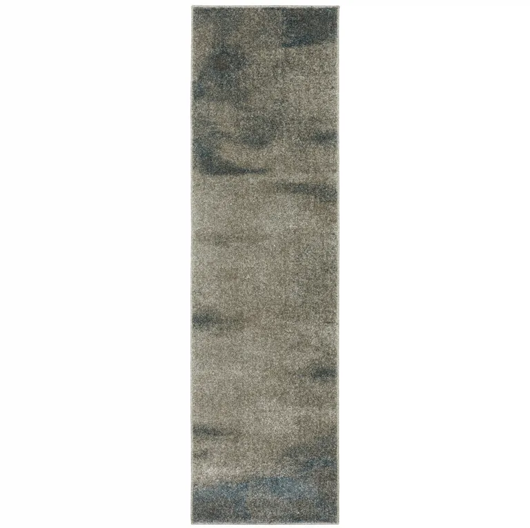 Grey And Teal Blue Abstract Power Loom Stain Resistant Runner Rug Photo 1