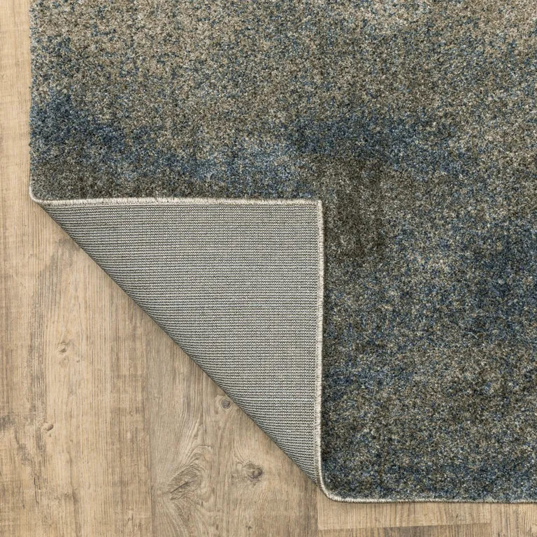 Grey And Teal Blue Abstract Power Loom Stain Resistant Runner Rug Photo 4
