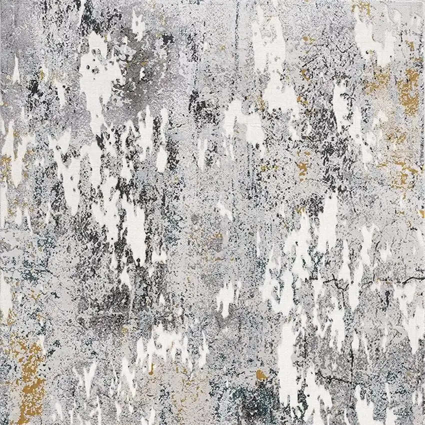 13' Gray And White Abstract Shag Runner Rug Photo 4