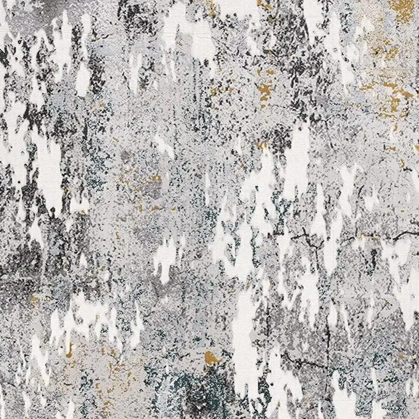 13' Gray And White Abstract Shag Runner Rug Photo 3