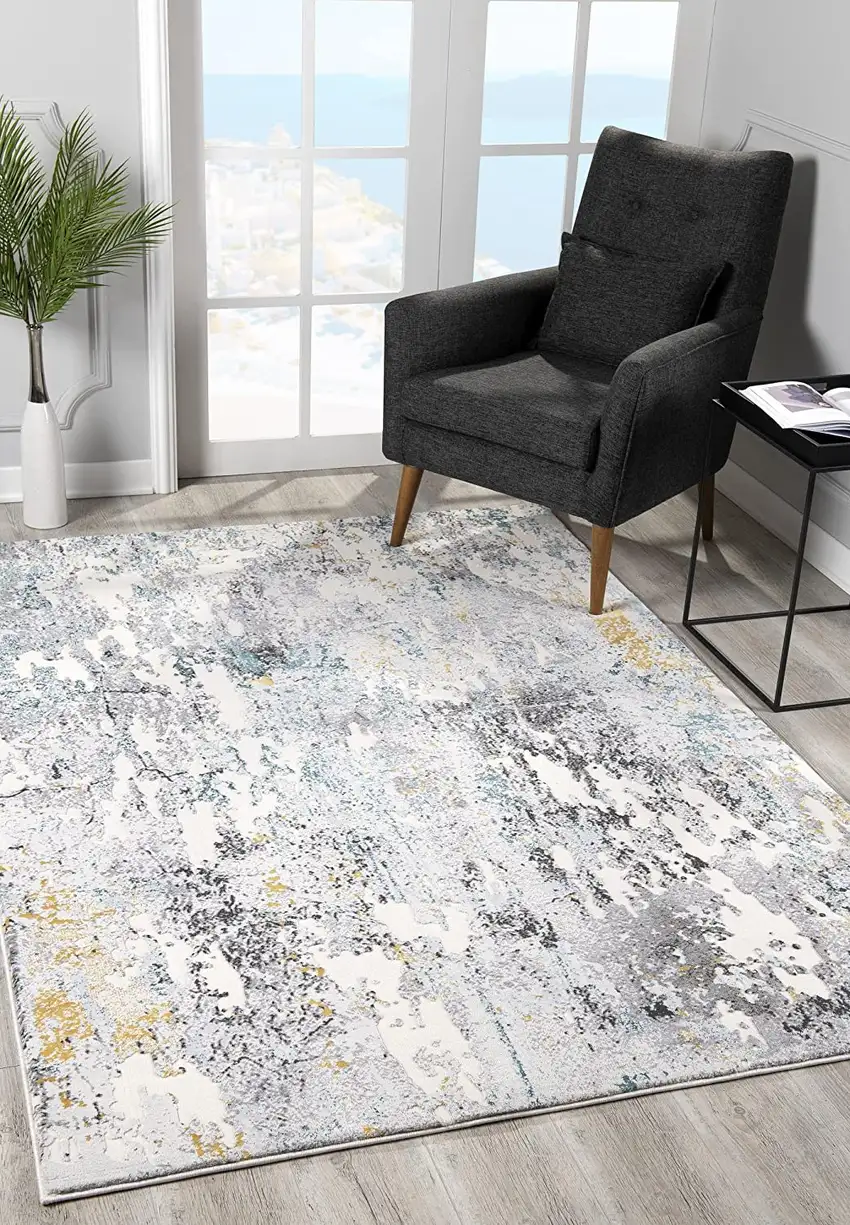 Grey And White Abstract Power Loom Stain Resistant Area Rug Photo 6