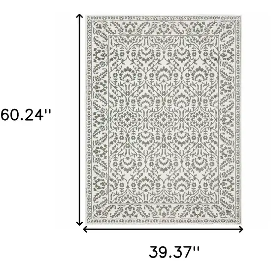 Grey And White Floral Power Loom Stain Resistant Area Rug Photo 3