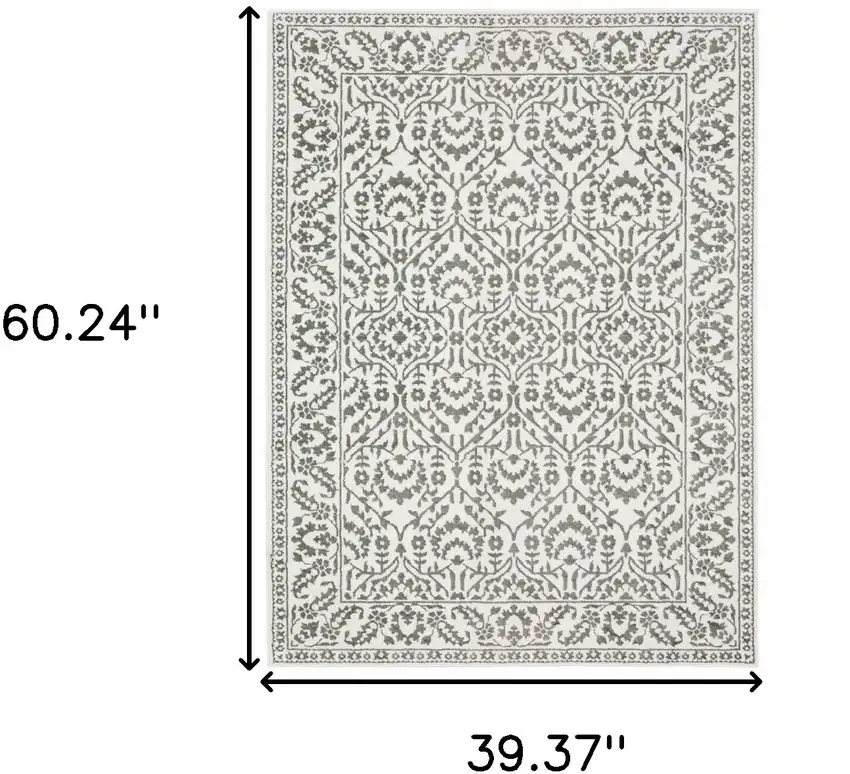 Grey And White Floral Power Loom Stain Resistant Area Rug Photo 3
