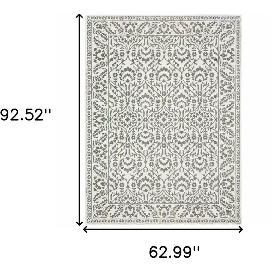 Grey And White Floral Power Loom Stain Resistant Area Rug Photo 3