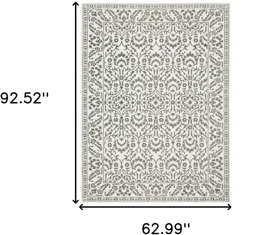Grey And White Floral Power Loom Stain Resistant Area Rug Photo 3