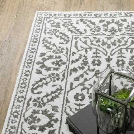 Grey And White Floral Power Loom Stain Resistant Area Rug Photo 8