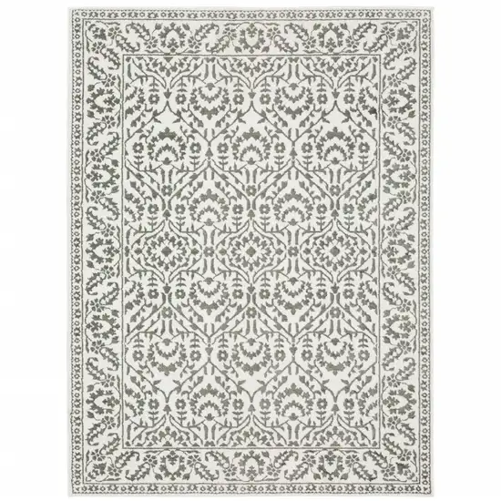 Grey And White Floral Power Loom Stain Resistant Area Rug Photo 2