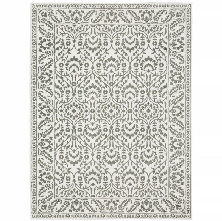 Grey And White Floral Power Loom Stain Resistant Area Rug Photo 3