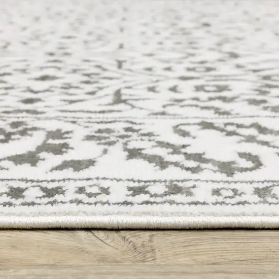 Grey And White Floral Power Loom Stain Resistant Area Rug Photo 7