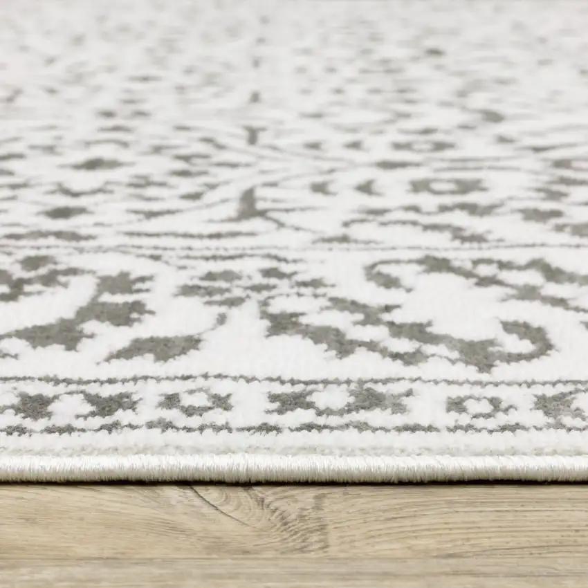 Grey And White Floral Power Loom Stain Resistant Area Rug Photo 7