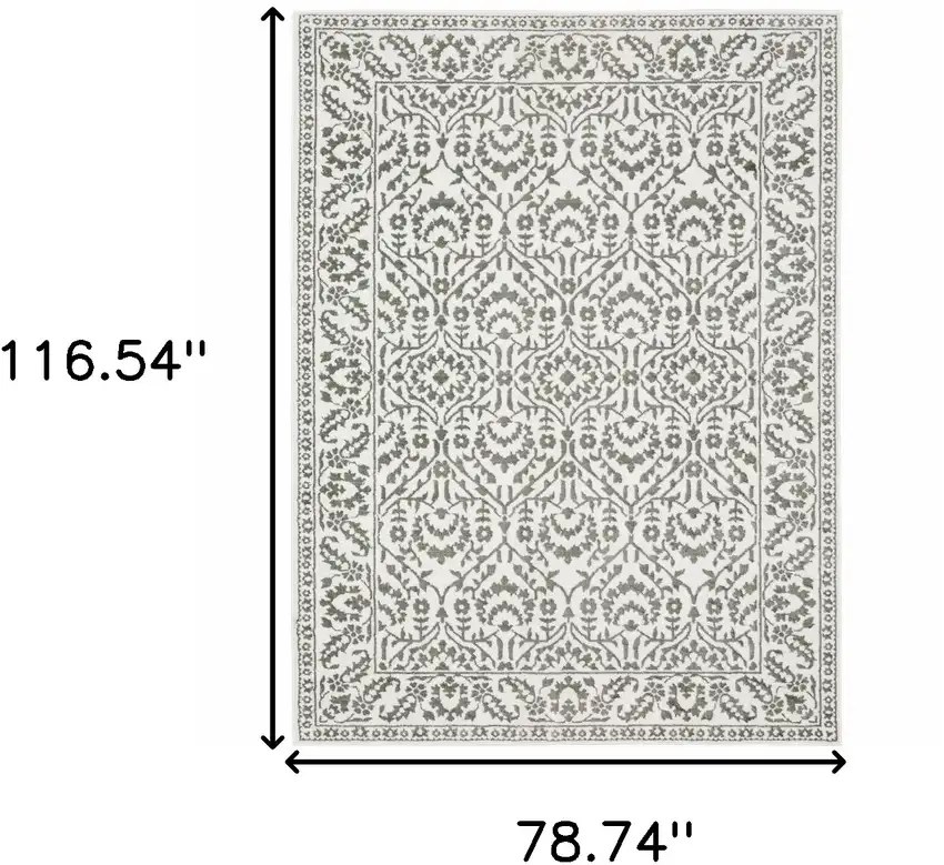 Gray and White Floral Power Loom Area Rug Photo 3
