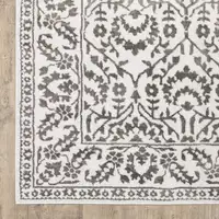 Photo of Grey And White Floral Power Loom Stain Resistant Area Rug