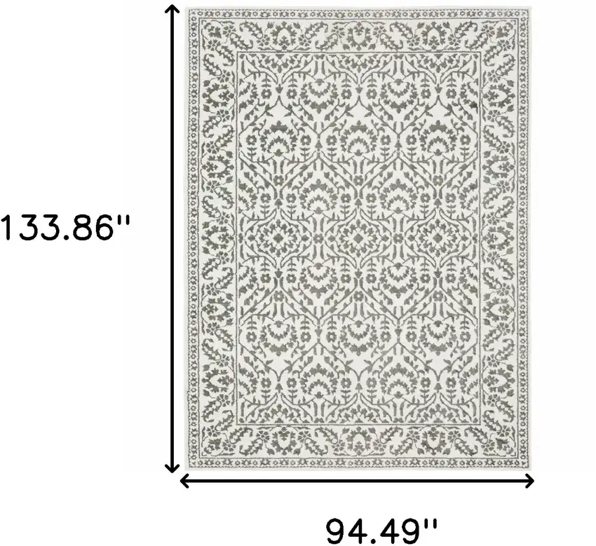 Gray And White Floral Distressed Area Rug Photo 3