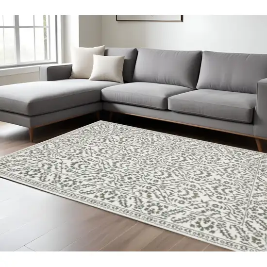 Grey And White Floral Power Loom Stain Resistant Area Rug Photo 1
