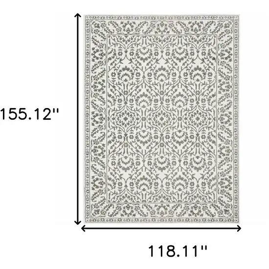 Grey And White Floral Power Loom Stain Resistant Area Rug Photo 3