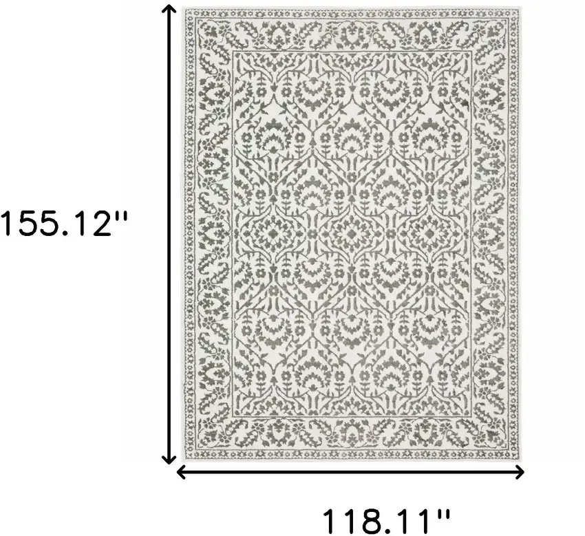 Grey And White Floral Power Loom Stain Resistant Area Rug Photo 3