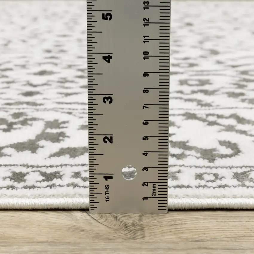Grey And White Floral Power Loom Stain Resistant Runner Rug Photo 9