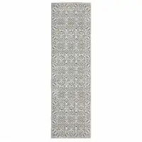 Photo of Grey And White Floral Power Loom Stain Resistant Runner Rug