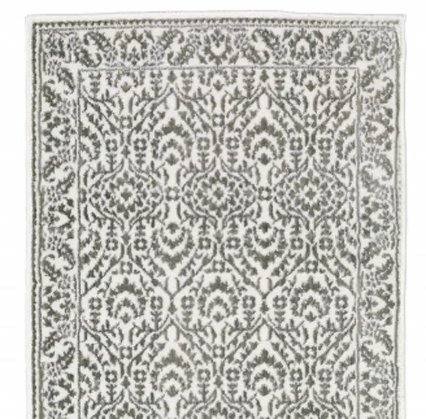 2' X 8' Grey And White Floral Power Loom Stain Resistant Runner Rug Photo 4
