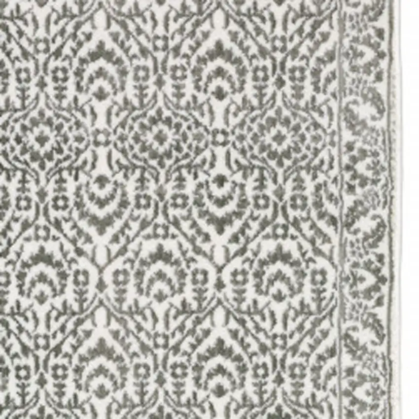 2' X 8' Grey And White Floral Power Loom Stain Resistant Runner Rug Photo 3