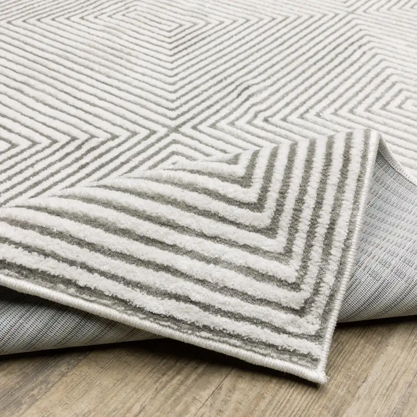 Grey And White Geometric Power Loom Stain Resistant Area Rug Photo 9