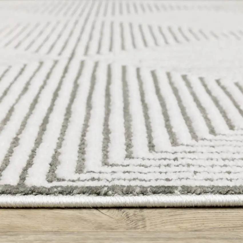 Grey And White Geometric Power Loom Stain Resistant Area Rug Photo 5