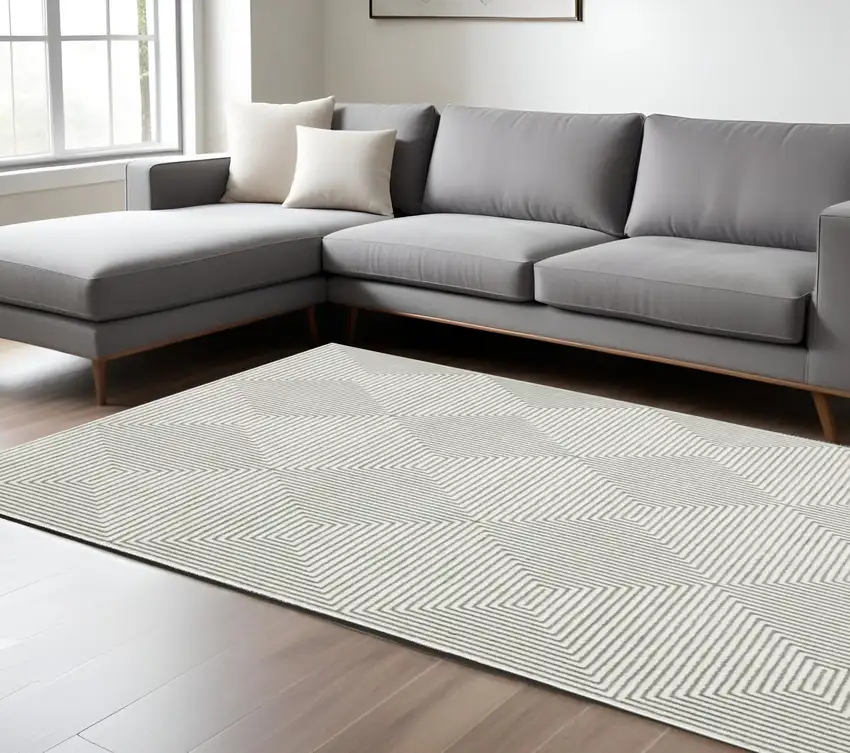 Gray and White Geometric Power Loom Area Rug Photo 1
